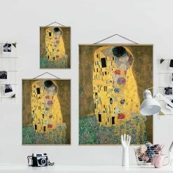 Stoffbild Mit Posterleisten - Gustav Klimt - Der Kuß In Gold -Dekostuck Store wallart stoffbild mit posterleisten gustav klimt der kuss in gold 6