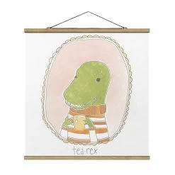 Stoffbild Mit Posterleisten - Koffeinhaltiger Dino In Weiß -Dekostuck Store wallart stoffbild mit posterleisten koffeinhaltiger dino in weiss 4