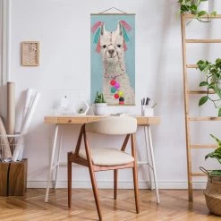 Stoffbild Mit Posterleisten - Lama Mit Schmuck II In Blau -Dekostuck Store wallart stoffbild mit posterleisten lama mit schmuck ii in blau 2