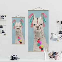 Stoffbild Mit Posterleisten - Lama Mit Schmuck II In Blau -Dekostuck Store wallart stoffbild mit posterleisten lama mit schmuck ii in blau 6