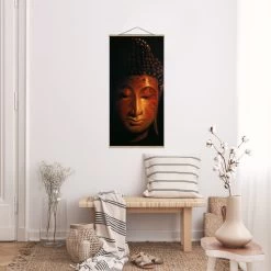 Stoffbild Mit Posterleisten - Madras Buddha In Braun -Dekostuck Store wallart stoffbild mit posterleisten madras buddha in braun 2