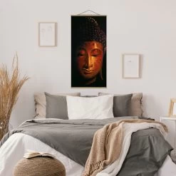 Stoffbild Mit Posterleisten - Madras Buddha In Braun -Dekostuck Store wallart stoffbild mit posterleisten madras buddha in braun 3