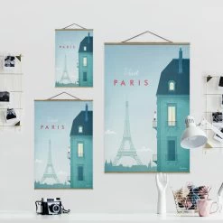 Stoffbild Mit Posterleisten - Reiseposter - Paris In Blau -Dekostuck Store wallart stoffbild mit posterleisten reiseposter paris in blau 6