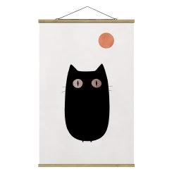 Stoffbild Mit Posterleisten - Schwarze Katze Illustration In Schwarz-Weiß