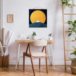 Stoffbild Mit Posterleisten - Sonne, Mond Und Berge In Gelb -Dekostuck Store wallart stoffbild mit posterleisten sonne mond und berge in gelb 2
