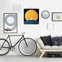 Stoffbild Mit Posterleisten - Sonne, Mond Und Berge In Gelb -Dekostuck Store wallart stoffbild mit posterleisten sonne mond und berge in gelb 3