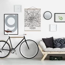 Stoffbild Mit Posterleisten - Stadtplan London - Klassik In Schwarz-Weiß -Dekostuck Store wallart stoffbild mit posterleisten stadtplan london klassik in schwarz weiss 3