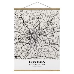 Stoffbild Mit Posterleisten - Stadtplan London - Klassik In Schwarz-Weiß -Dekostuck Store wallart stoffbild mit posterleisten stadtplan london klassik in schwarz weiss 4