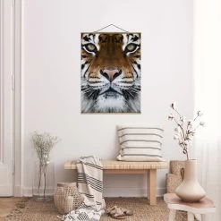 Stoffbild Mit Posterleisten - Tiger Eyes In Braun -Dekostuck Store wallart stoffbild mit posterleisten tiger eyes in braun 2
