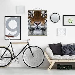 Stoffbild Mit Posterleisten - Tiger Eyes In Braun -Dekostuck Store wallart stoffbild mit posterleisten tiger eyes in braun 3