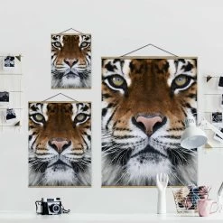 Stoffbild Mit Posterleisten - Tiger Eyes In Braun -Dekostuck Store wallart stoffbild mit posterleisten tiger eyes in braun 6