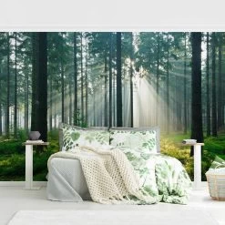 Vliestapete Premium - Enlightened Forest In Grün -Dekostuck Store wallart vliestapete premium enlightened forest in grun 2